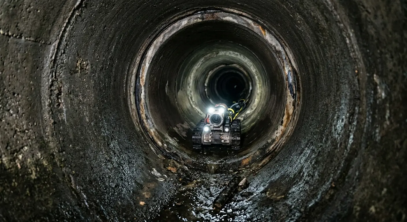 Robotic sewer camera inspecting pipe interior for Drain Snake Service in Burtonsville